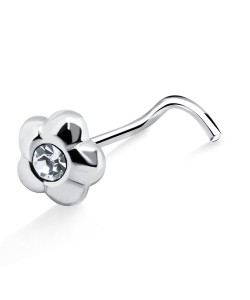 Stone Flower Shaped Silver Curved Nose Stud NSKB-21